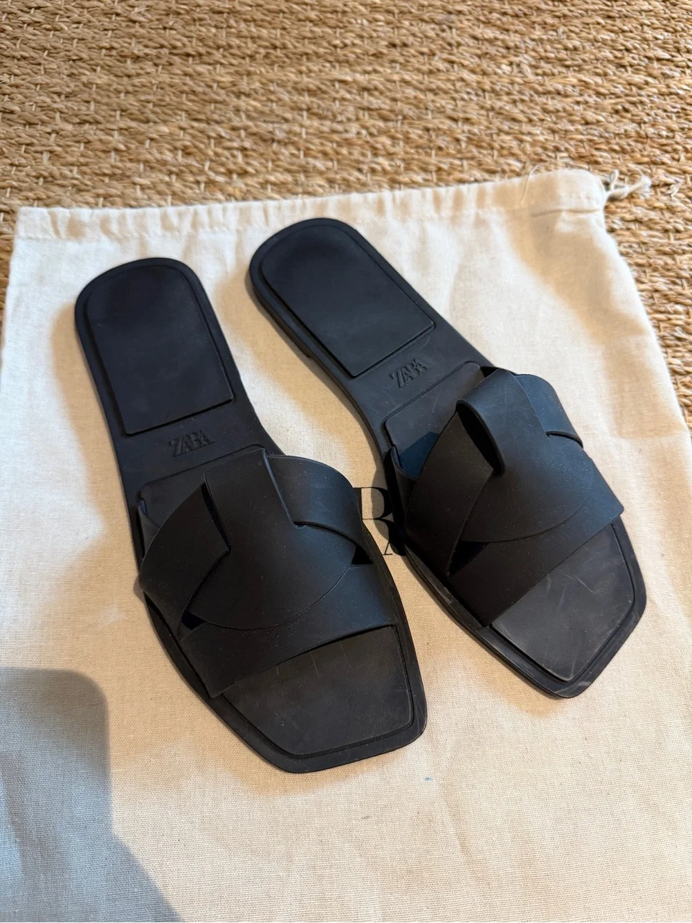 Zara Matte Black Rubberized Crossover Sandals Size 38 - Picture 10 of 14